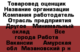 Товаровед-оценщик › Название организации ­ Компания-работодатель › Отрасль предприятия ­ Другое › Минимальный оклад ­ 18 600 - Все города Работа » Вакансии   . Амурская обл.,Мазановский р-н